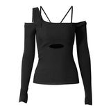 One-shoulder Irregular Hollow Slim Fit Slim Top