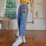 Street Temperament Straight Loose Printed Denim