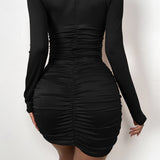 Sexy deep V hollow tie pleated dress