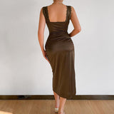Lace-paneled Lace Slit Slip Dress