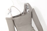 One-shoulder Irregular Hollow Slim Fit Slim Top