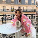 White Flowers Knitted Cardigan