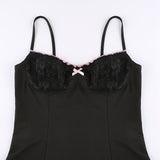 Lace Stitching Bow Suspender Dress