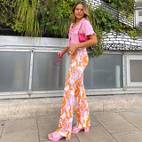 Flower Print Contrast Pants