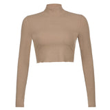 Stretch Rib Solid Color Long-Sleeved T-Shirt