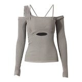 One-shoulder Irregular Hollow Slim Fit Slim Top