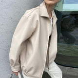 Leather Solid Color Windbreaker Zipper Loose Coat