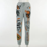 Street Trend Multi-Pattern Printing Strap Casual Pants