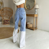 Blue And White Matching High-Waisted Jeans