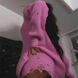 Loose Solid Color Ripped Sweater