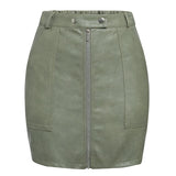 Leather short skirt solid color