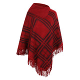 Women's Knitted Checkered Lapel Cape Shawl Coat