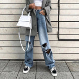 ripped high-rise wide-leg jeans