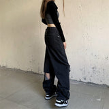 Vintage Stars Print Ripped Straight Wide Leg Jeans
