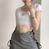 Cartoon Embroidered Trim Crop Shirt