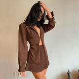Buttoned Blouse High Waist Skirt Two Piece