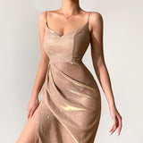 Glitter Sexy Deep V Suspender Dress