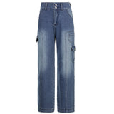 High Rise Loose Pocket Wide Straight Leg Pants