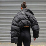 Black Short Loose Warm Padded Jacket