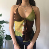 90s Aesthetics Fairy Tie Dye Patchwork Slit Mesh Tank Top