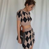 Retro Knitted High Waist Top Hip Skirt Suit