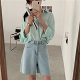 High-waisted Wide-leg Denim Shorts