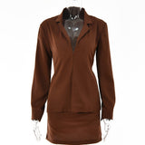 Buttoned Blouse High Waist Skirt Two Piece
