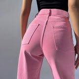 High Waist Ripped Straight Wide Leg Jeans