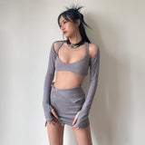 Solid Color Camisole Tank Top & Long Sleeve T-Shirt