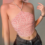 Hanging Neck Floral Cross Top