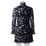 Floral Wood Ear High-Neck Tie Low-Cut Dress