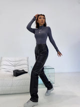 High-end Design Exposed Leather Pants