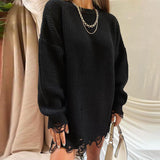 Loose Solid Color Ripped Sweater