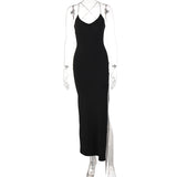 Rhinestone Sling Fringed Slit Dress
